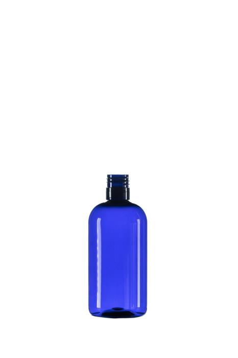 250ml Blue PET Boston Round Bottle, 24/415 Neck